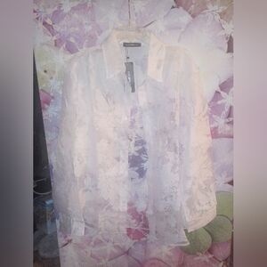 Sheer White Flower Dress Shirt